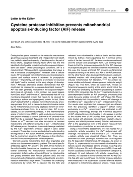 Cysteine Protease Inhibition Prevents Mitochondrial Apoptosis-Inducing Factor (AIF) Release