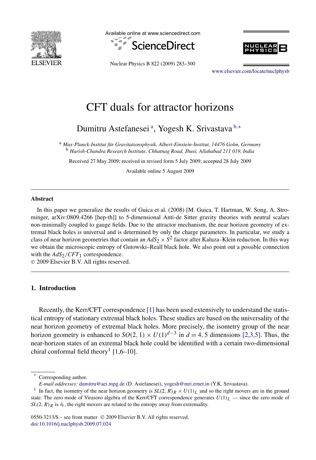 CFT Duals for Attractor Horizons