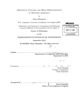 Archses Submitted to the Department of Linguistics and Philosophy MASSACHUSETTS INSTITUTE of TECHNOLOGY in Partial Fulfillment of the Requirements for the Degree Of