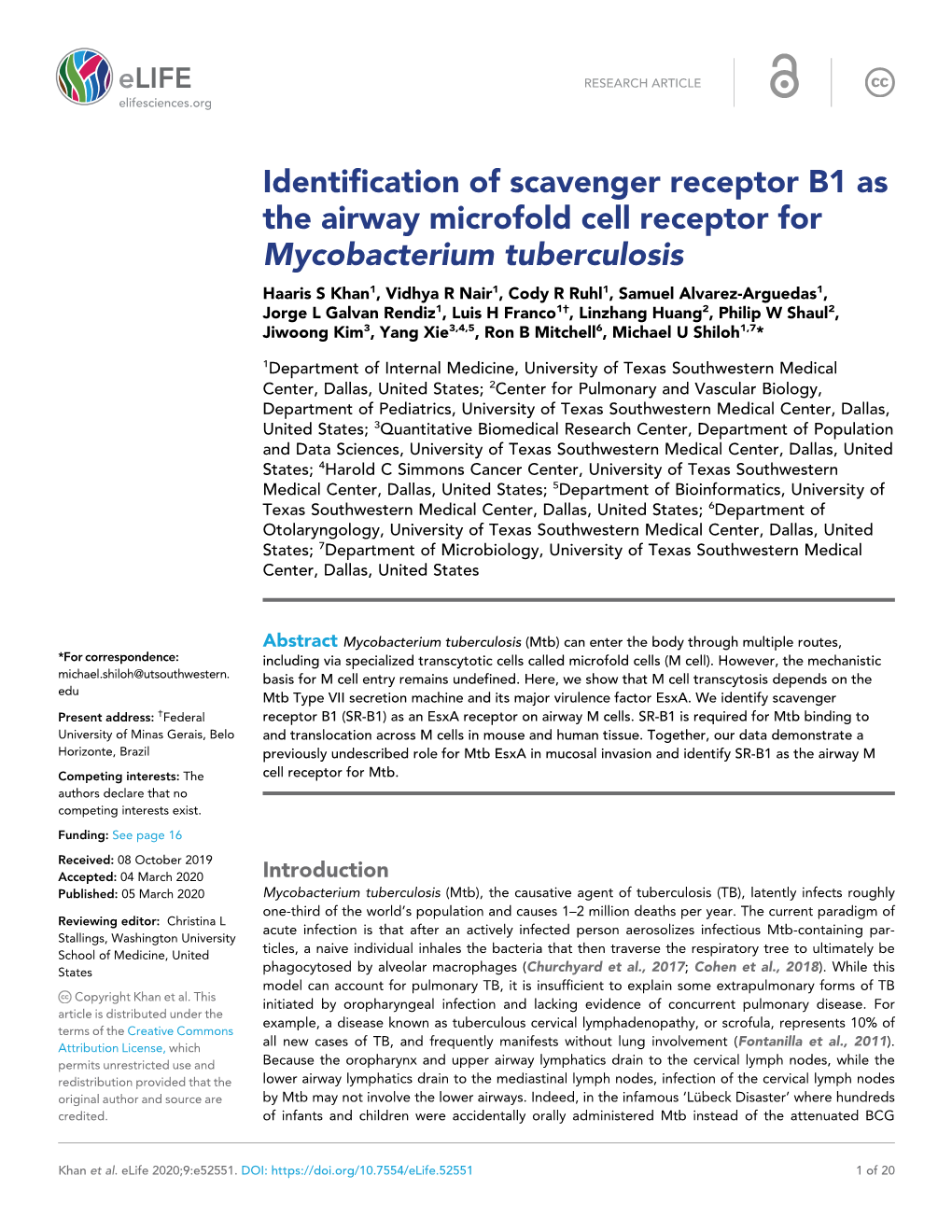 Identification of Scavenger Receptor B1 As the Airway Microfold Cell