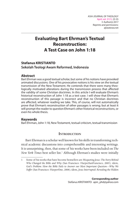 Evaluating Bart Ehrman's Textual Reconstruction
