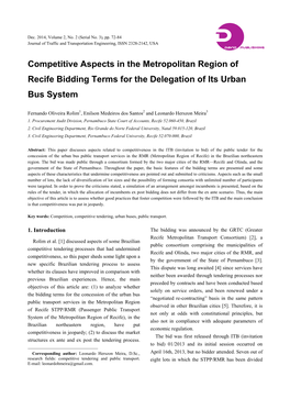 Competitive Aspects in the Metropolitan Region of Recife Bidding Terms for the Delegation of Its Urban Bus System