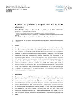 Chemical Loss Processes of Isocyanic Acid, HNCO, in the Atmosphere