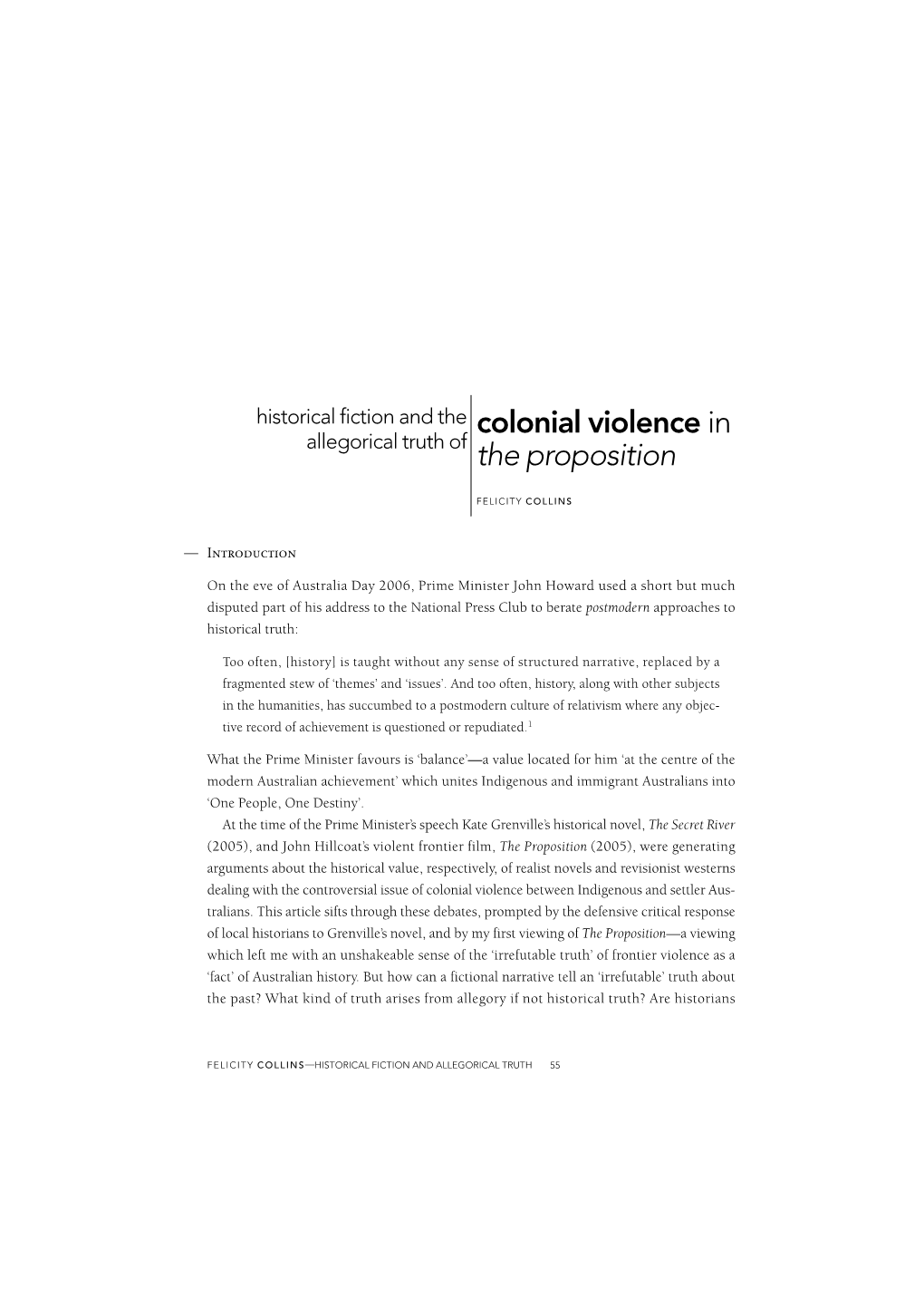 Colonial Violence in the Proposition