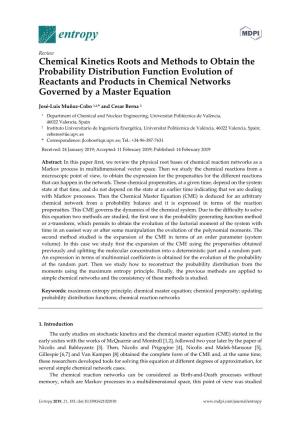 Chemical Kinetics Roots and Methods to Obtain the Probability Distribution Function Evolution of Reactants and Products in Chemi