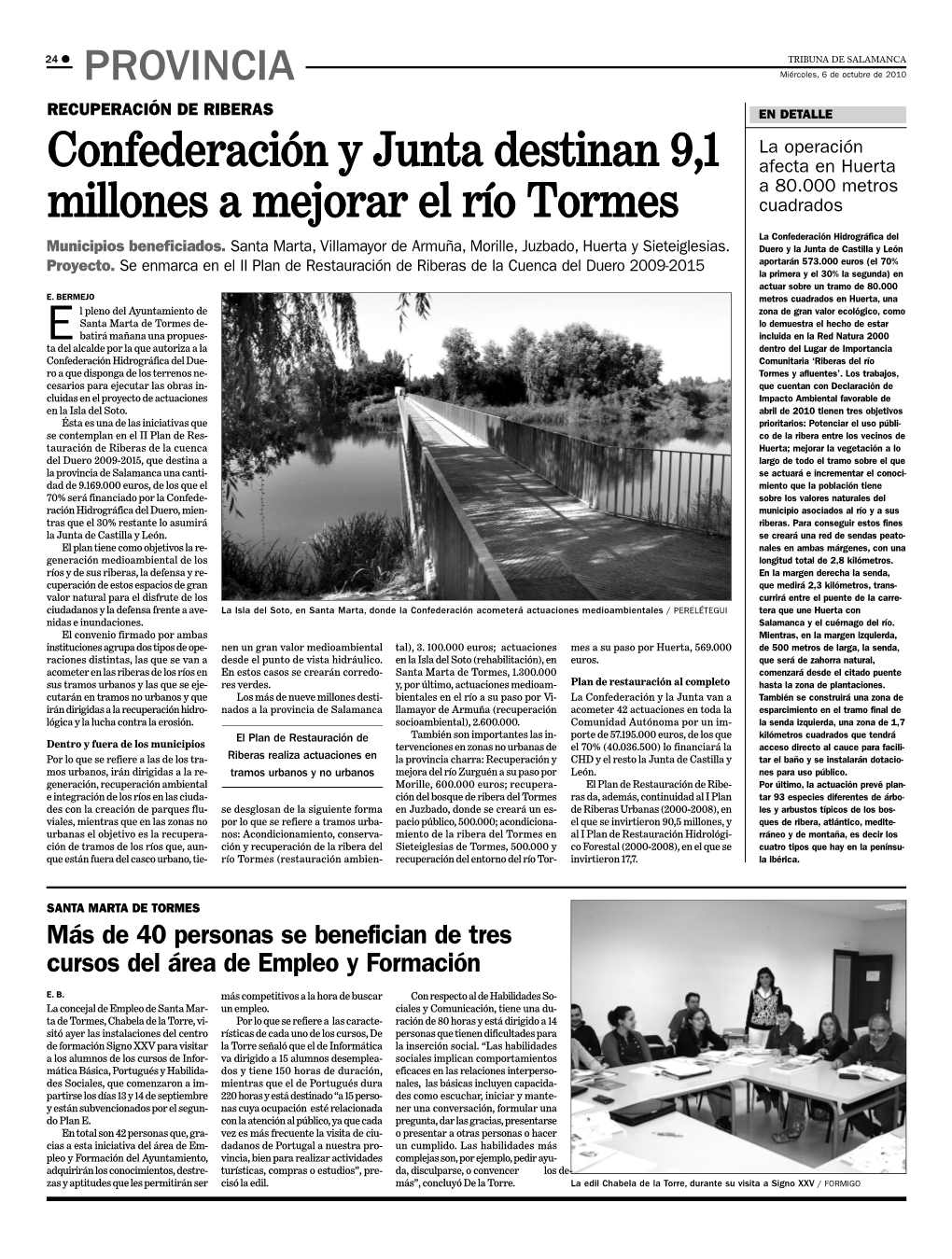 Confederación Y Junta Destinan 9,1 Millones a Mejorar El Río Tormes