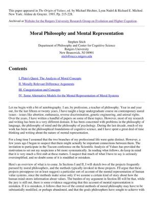 Moral Philosophy and Mental Representation
