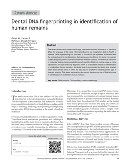 Dental DNA Fingerprinting in Identification of Human Remains