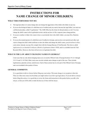 Instructions for Name Change of Minor Child(Ren)