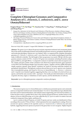 Complete Chloroplast Genomes and Comparative Analyses of L