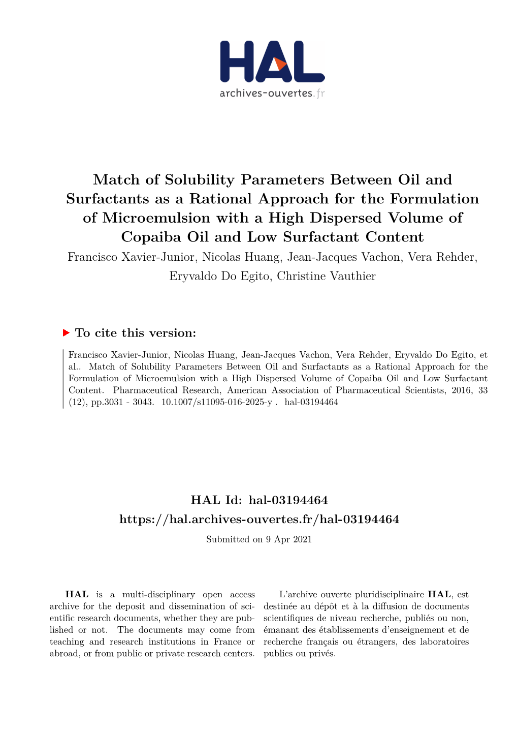 Match of Solubility Parameters Between Oil and Surfactants As A