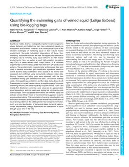 Quantifying the Swimming Gaits of Veined Squid (Loligo Forbesii) Using Bio-Logging Tags Genevieve E