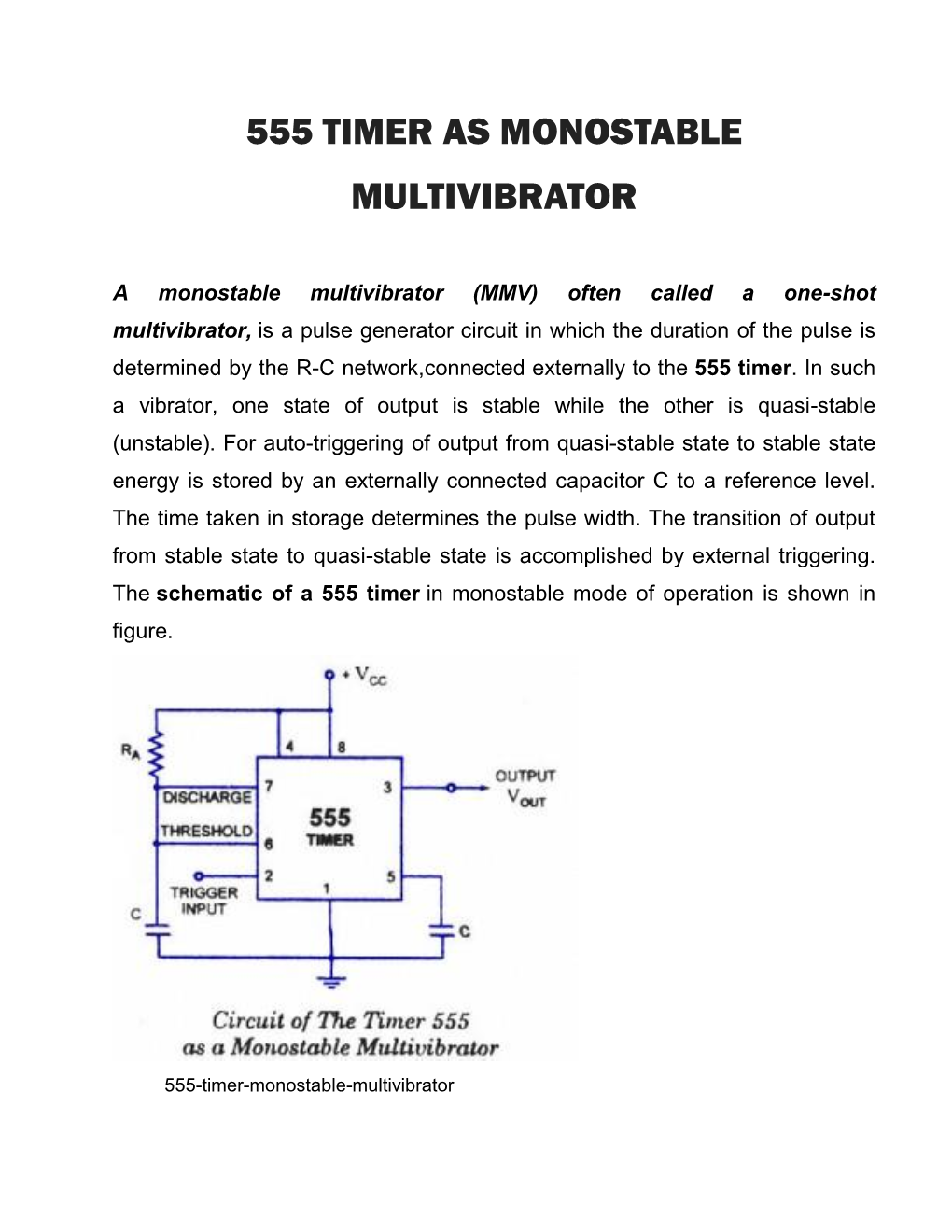 555 Timer As Monostable Multivibrator