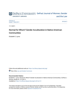 Gender Acculturation in Native American Communities