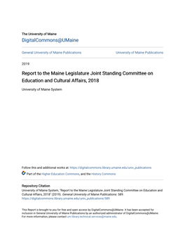 Report to the Maine Legislature Joint Standing Committee on Education and Cultural Affairs, 2018