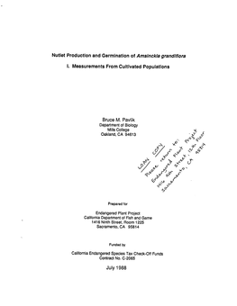 Nutlet Production and Germination of Amsinckia Arandiflora I