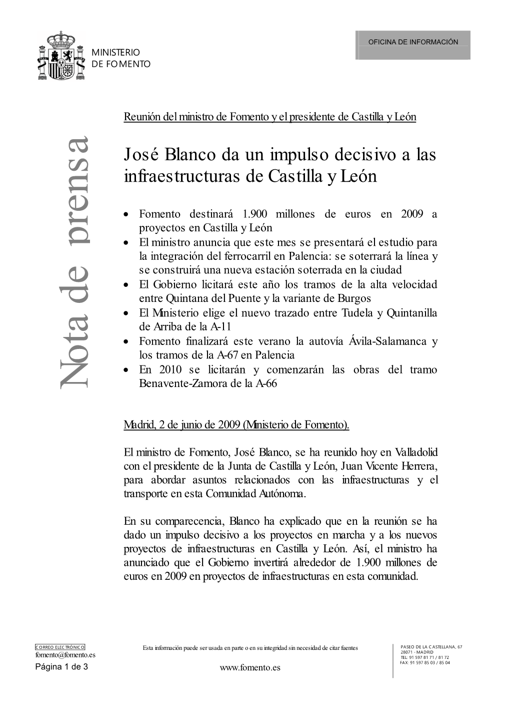 José Blanco Da Un Impulso Decisivo a Las Infraestructuras De Castilla Y León