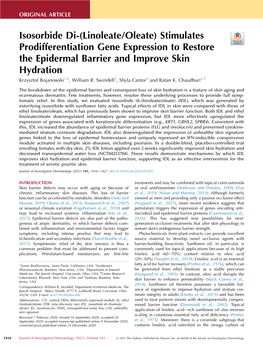 (Linoleate/Oleate) Stimulates Prodifferentiation Gene Expression to Restore the Epidermal Barrier and Improve Skin Hydration Krzysztof Bojanowski1,2, William R