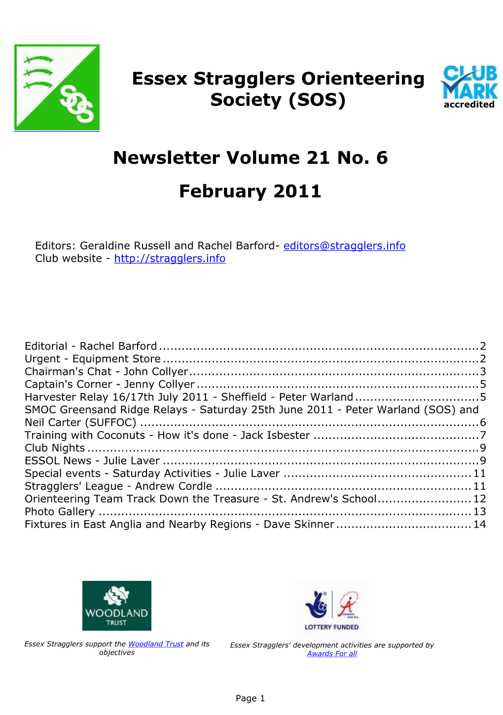 Essex Stragglers Orienteering Society (SOS) Newsletter Volume 21