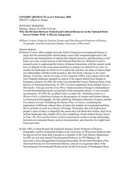 GWS2005 ABSTRACTS As of 1 February 2005 DRAFT • Subject to Change