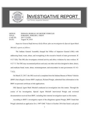 INVESTIGATIVE REPORT Lori Torres, Inspector General