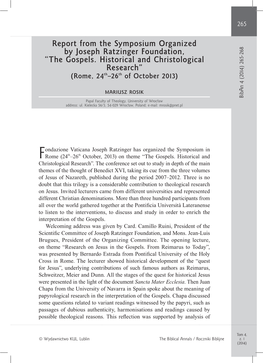 Report from the Symposium Organized by Joseph Ratzinger Foundation, “The Gospels
