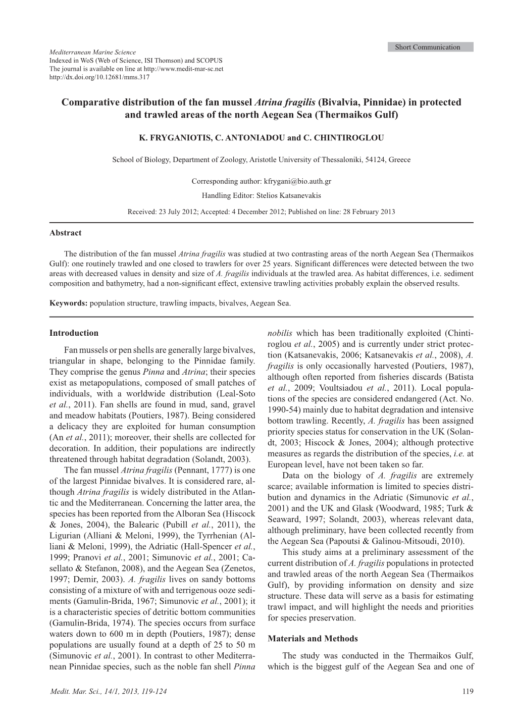 Comparative Distribution of the Fan Mussel Atrina Fragilis (Bivalvia ...