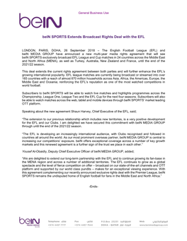Press Release Bein SPORTS Extends Broadcast Rights Deal with The