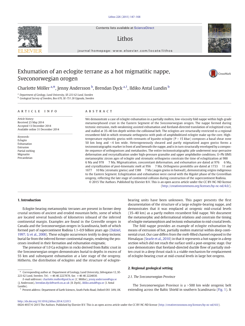 Exhumation of an Eclogite Terrane As a Hot Migmatitic Nappe, Sveconorwegian Orogen