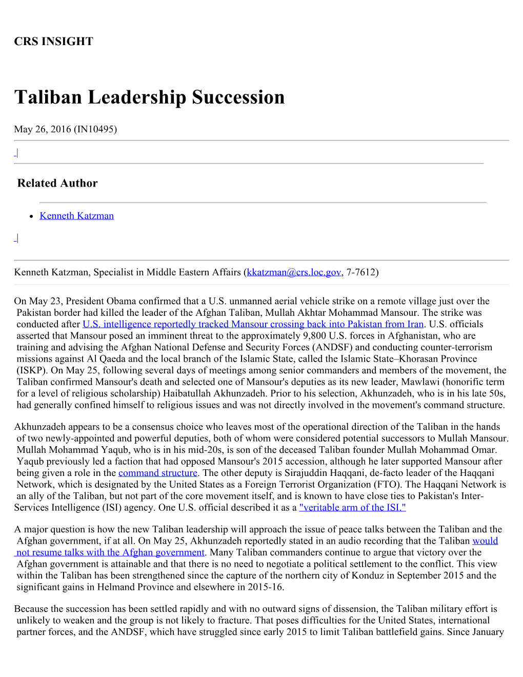 Taliban Leadership Succession