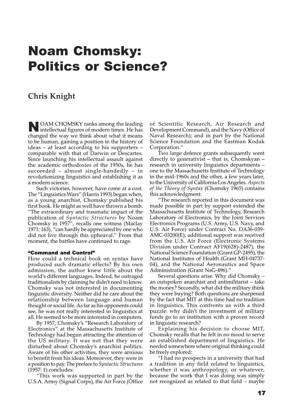 Noam Chomsky: Politics Or Science?