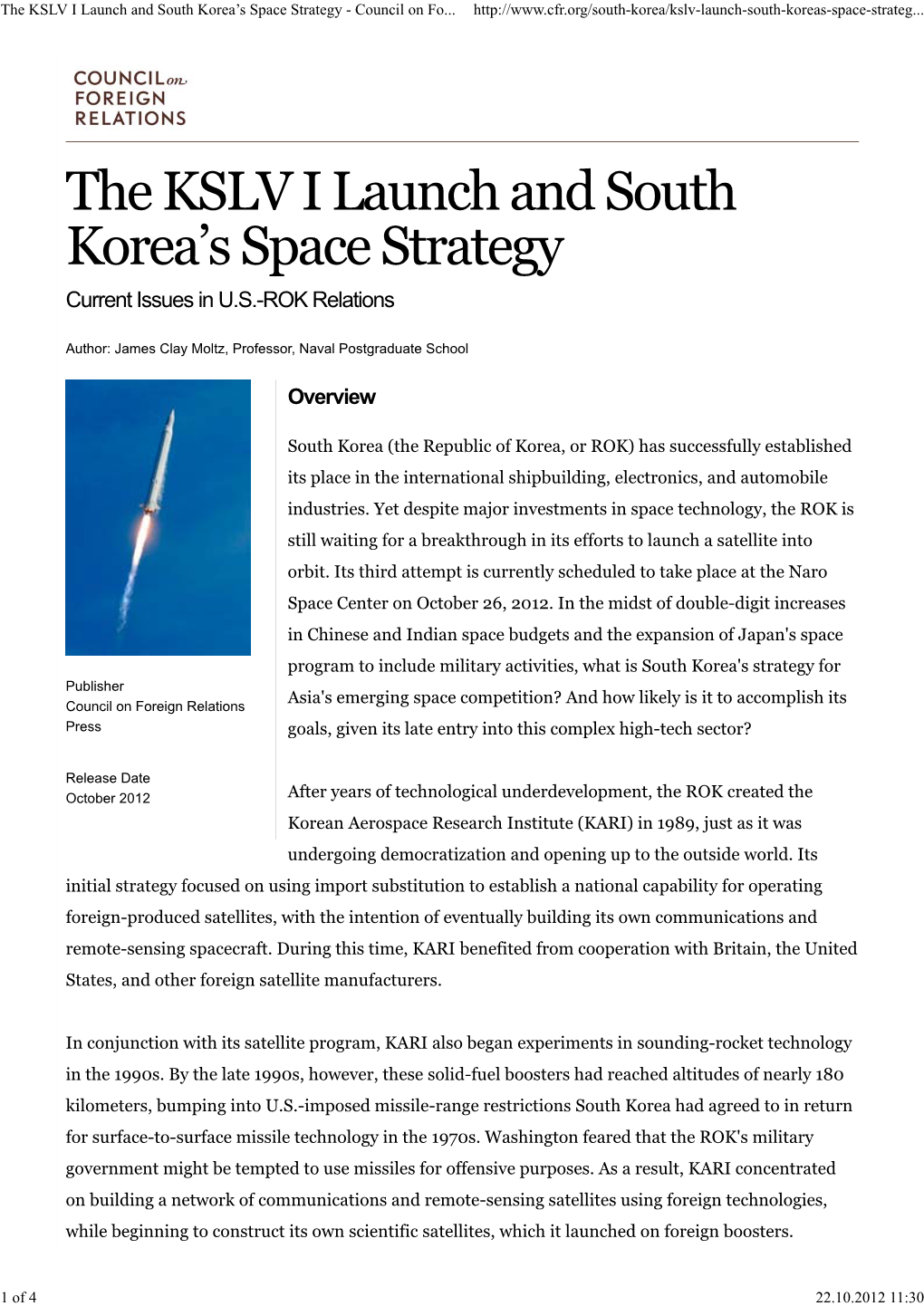 The KSLV I Launch and South Korea's Space Strategy