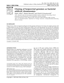 Cloning of Herpesviral Genomes As Bacterial Artificial Chromosomes