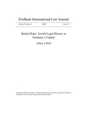 Berlin Diary: Jewish Legal History in Germany’S Capital