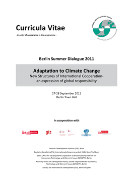 Curricula Vitae - in Order of Appearance in the Programme