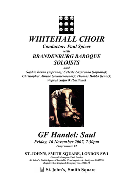 WHITEHALL CHOIR GF Handel: Saul