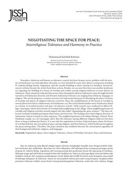 NEGOTIATING the SPACE for PEACE: Interreligious Tolerance and Harmony in Practice
