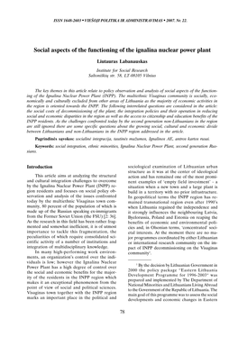 Social Aspects of the Functioning of the Ignalina Nuclear Power Plant