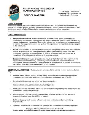 SCHOOL MARSHAL Salary Grade : Temporary