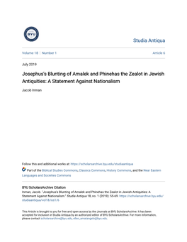 Josephus's Blunting of Amalek and Phinehas the Zealot in Jewish Antiquities: a Statement Against Nationalism