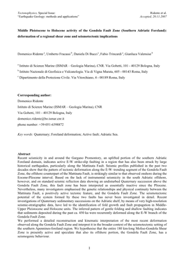 Middle Pleistocene to Holocene Activity of the Gondola Fault Zone (Southern Adriatic Foreland): Deformation of a Regional Shear Zone and Seismotectonic Implications