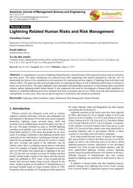 Lightning Related Human Risks and Risk Management