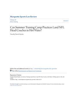 Can Summer Training Camp Practices Land NFL Head Coaches in Hot Water? Timothy Patrick Hayden
