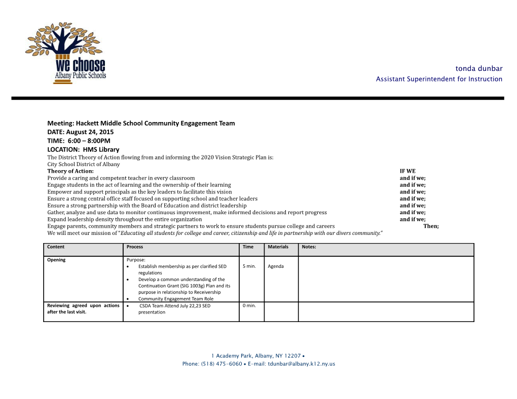 Meeting: Hackett Middle School Community Engagement Team