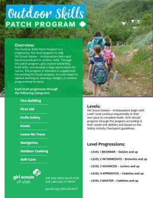 Outdoor Skills Patch Program Is a Progressive, Five-Level Program to Help Girl Scout Daisies – Ambassadors Learn and Become Proficient in Outdoor Skills