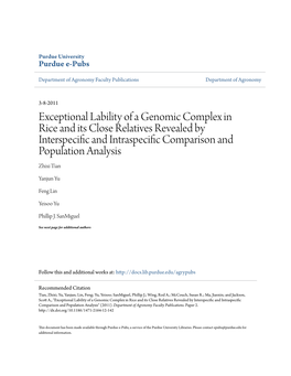 Exceptional Lability of a Genomic Complex in Rice and Its Close Relatives Revealed by Interspecific Nda Intraspecific Ompc Arison and Population Analysis Zhixi Tian