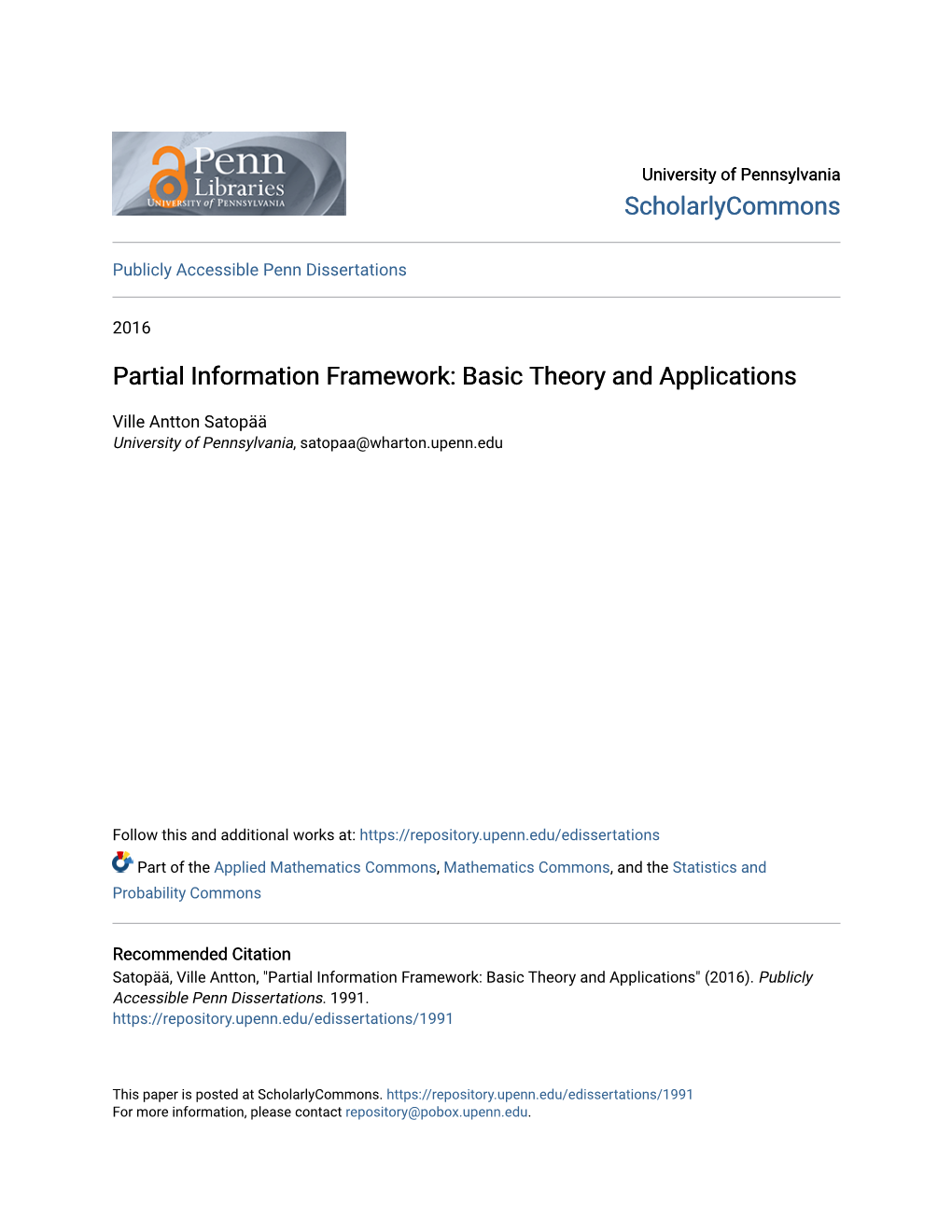 Partial Information Framework: Basic Theory and Applications