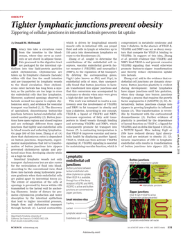 Tighter Lymphatic Junctions Prevent Obesity Zippering of Cellular Junctions in Intestinal Lacteals Prevents Fat Uptake