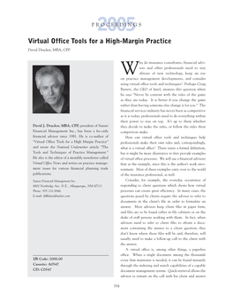 Virtual Office Tools for a High-Margin Practice David Drucker, MBA, CFP