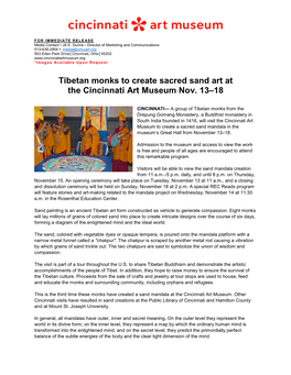 Tibetan Monks to Create Sacred Sand Art at the Cincinnati Art Museum Nov
